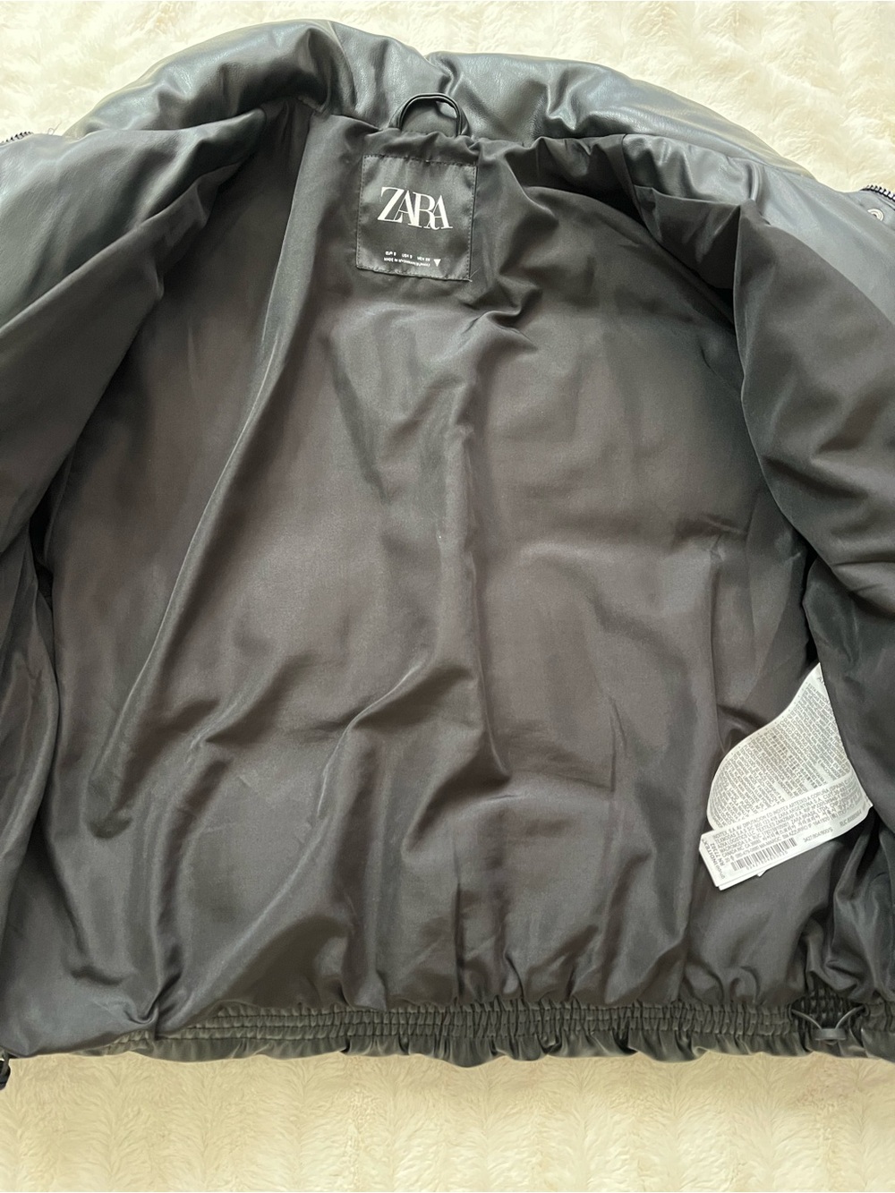 ZARA Black Faux Leather Puffer Jacket - Picture 3 of 6